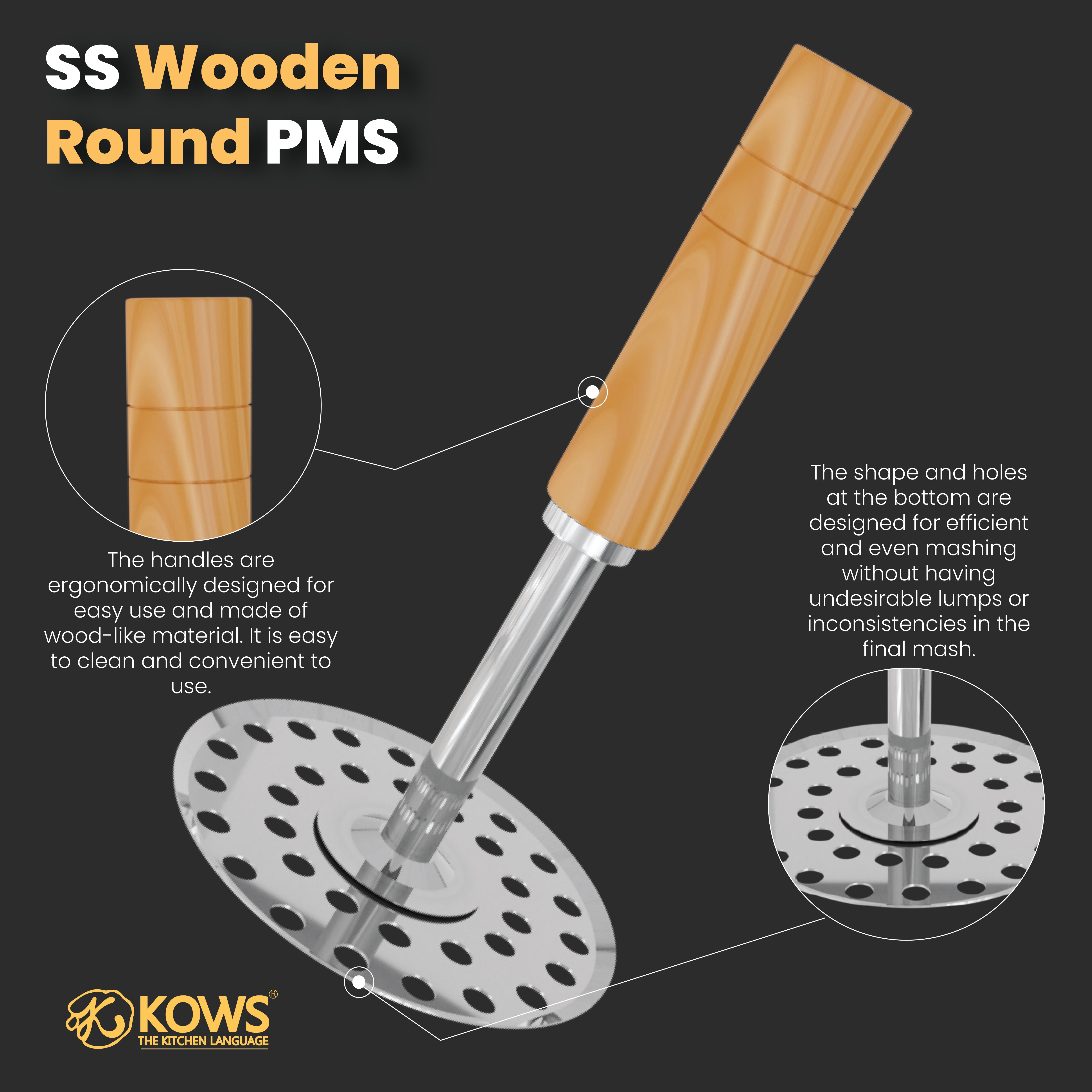 KOWS Wooden round potato masher (PMS 20)