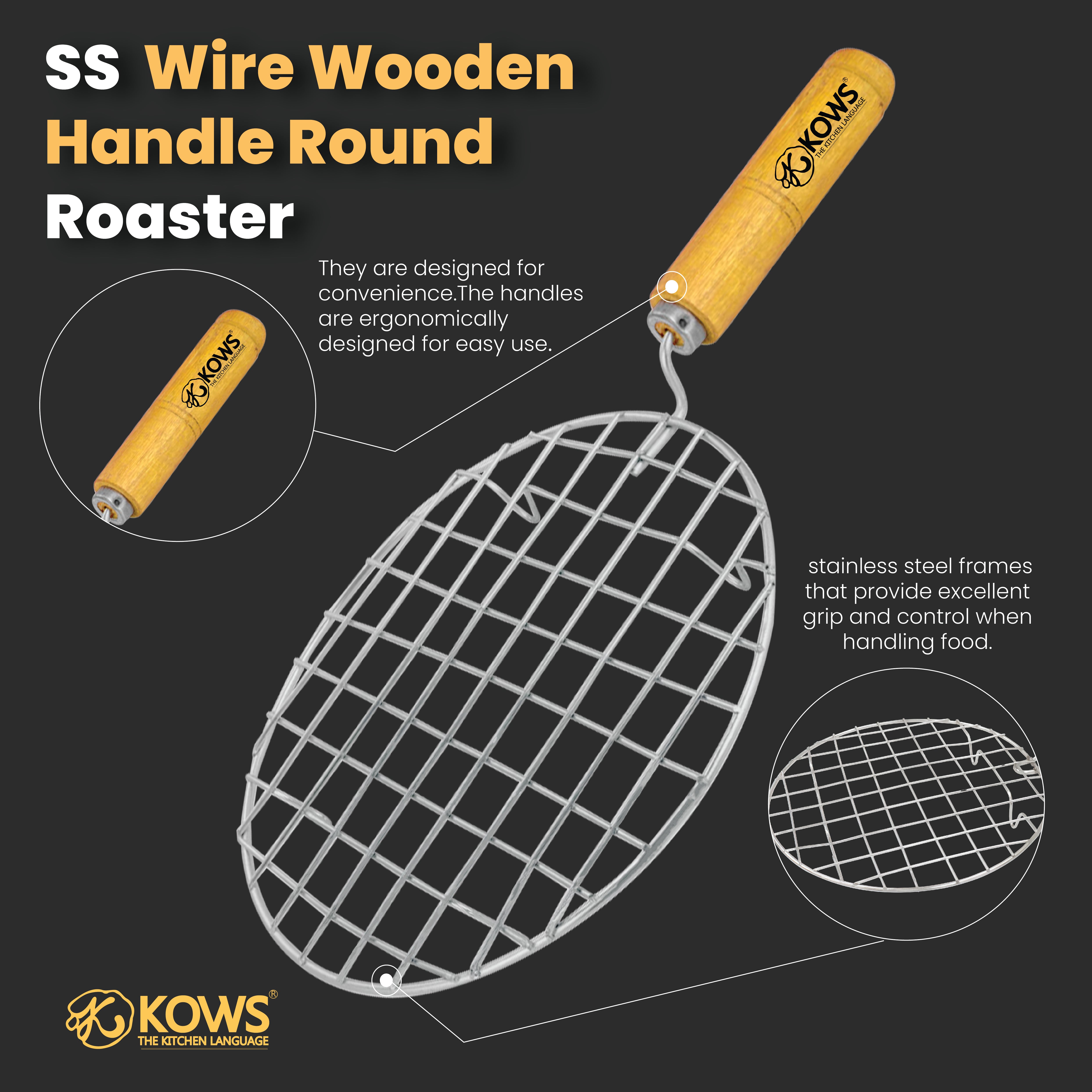 KOWS Wire wooden handle roaster (round) (RST04)