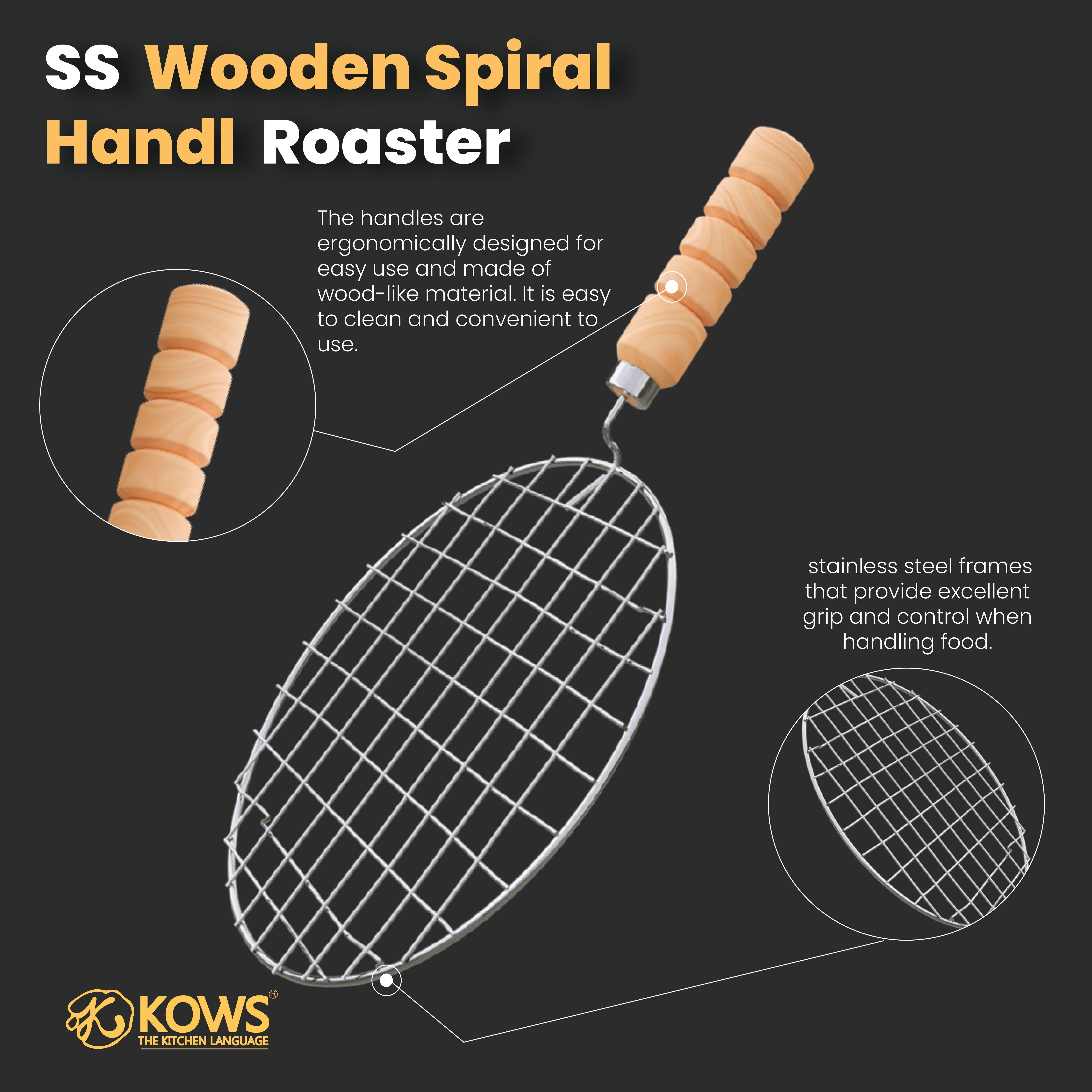 KOWS Round wooden spiral handle  roaster (RST12)
