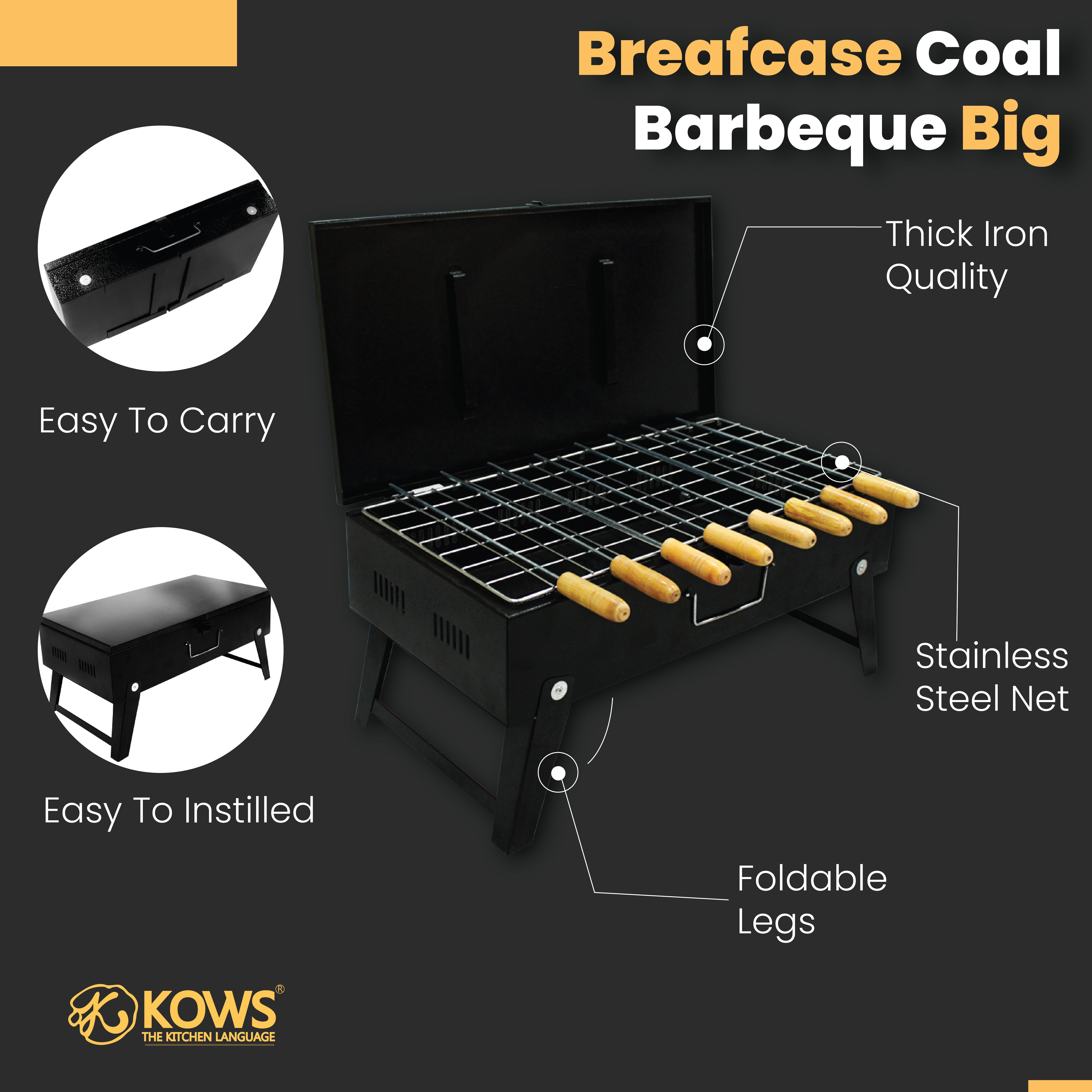 Kows Kitchenware Briefcase Coal Barbeque Big